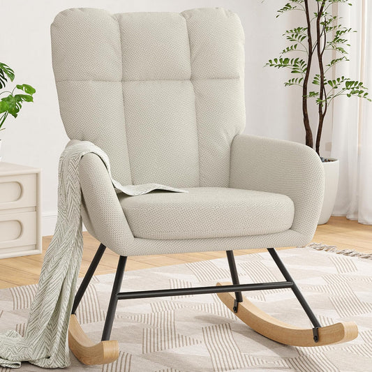 Rocking Chair Nursery, Teddy Baby Nursery Rocking Chairs, Modern Nursing Chair for Breastfeeding, Nursery Rocker for Small Spaces Indoor, Accent Glider Chairs for Living Room, Bedroom, Beige
