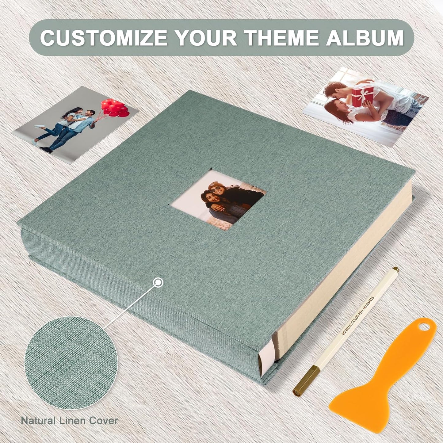 Photo Album Self Adhesive Pages Scrapbook Magnetic Photo Albums for 4x6 5x7 8x10 Pictures Sticky Pages Books for Baby Family Wedding 13.2x12.8 Green 120 Pages