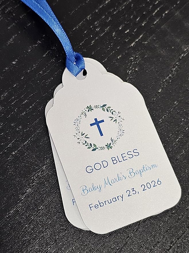 Mi Bautizo Baptism Christening Personalized Thank You Tags 20 pcs - More Colors Available (White/Blue)