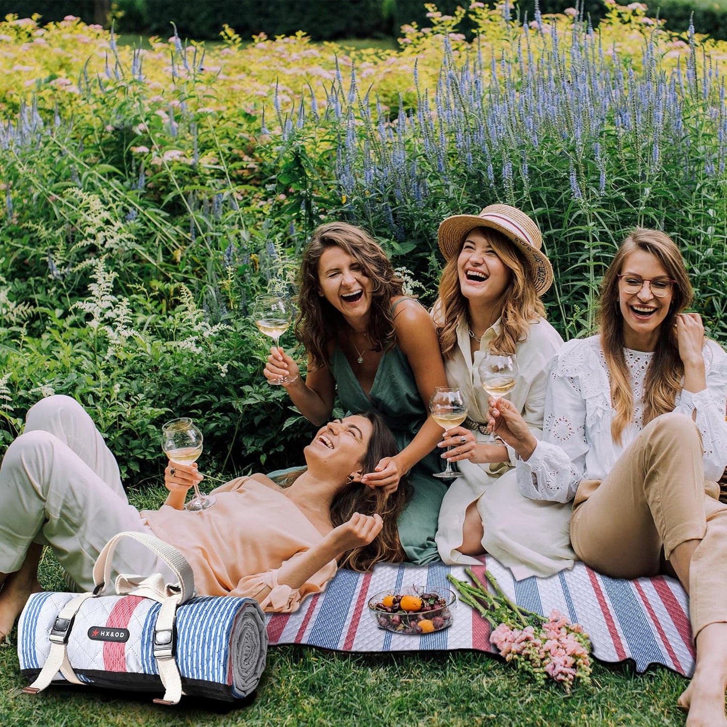 Waterproof Picnic Mat, Outdoor Camping Oversized Field Blanket. Portable Thickened Camping Blanket, Suitable for Beach, Camping, Music Festival, Party, Outdoor Adventure. (Red&Blue&White, 80”x80”)