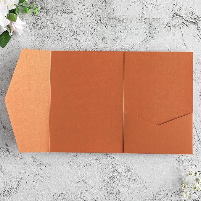 20 PCS Burnt Orange Tri-fold Laser Cut Wedding Invitation Pockets for 5x7 Wedding Cards Bridal Shower Engagement Quinceanera Invitation