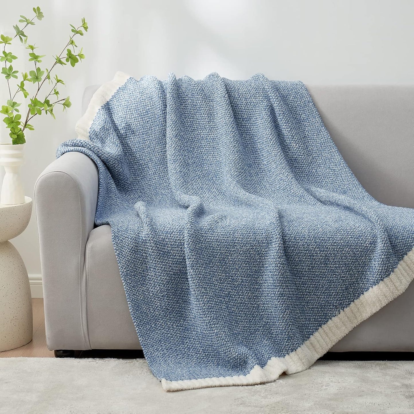 Snuggle Sac Heather Blue Throw Blanket for Couch, Oversized Throw XL Super Soft Warm Blankets Cozy Knit Fuzzy Lightweight Throws for Sofa, Bed, Camping, Picnic, Heather Blue, 50x70 inches