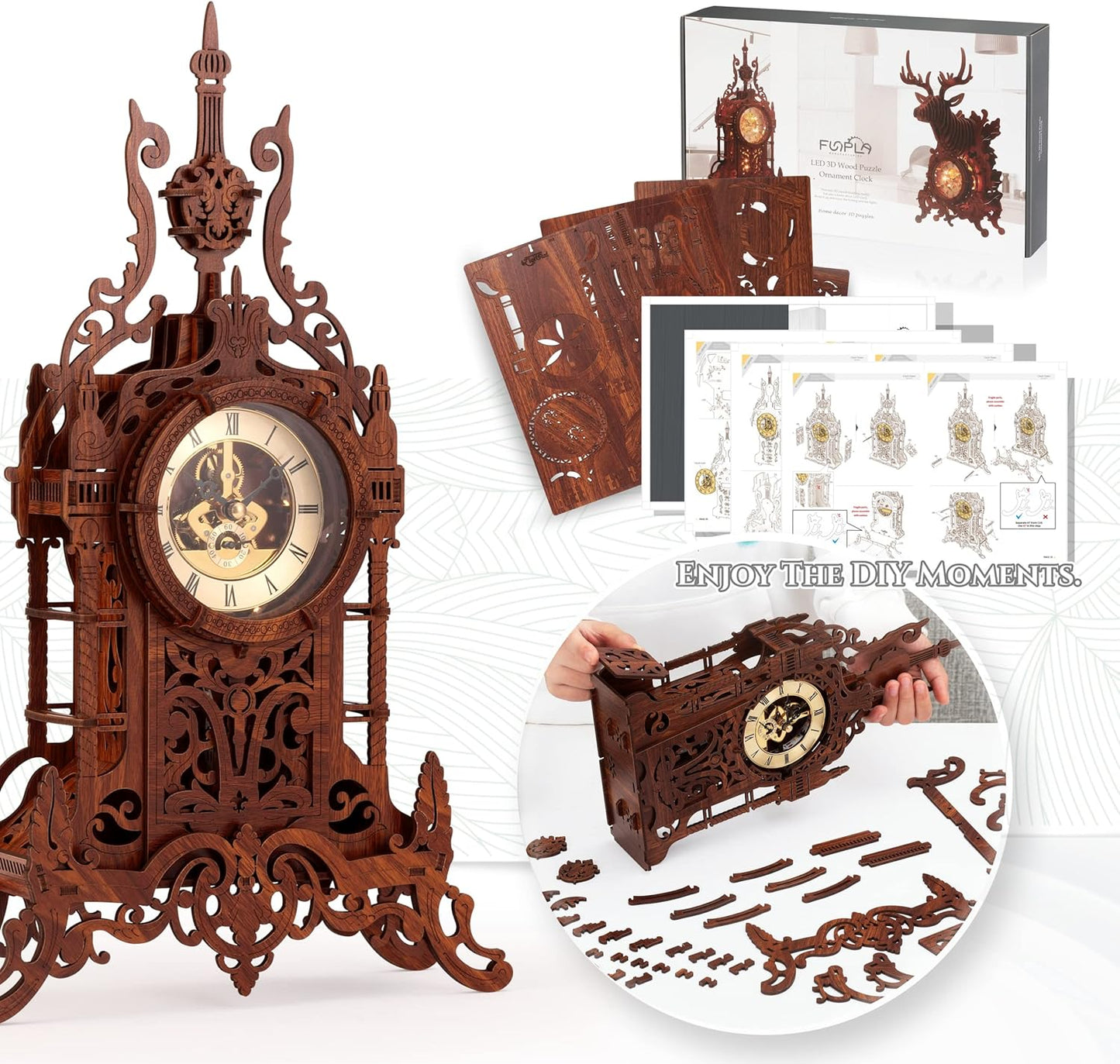 LED 3D Wood Puzzle Clock Tower, 3D Building Model, DIY 3D Clock Kit (LED-WTC02)