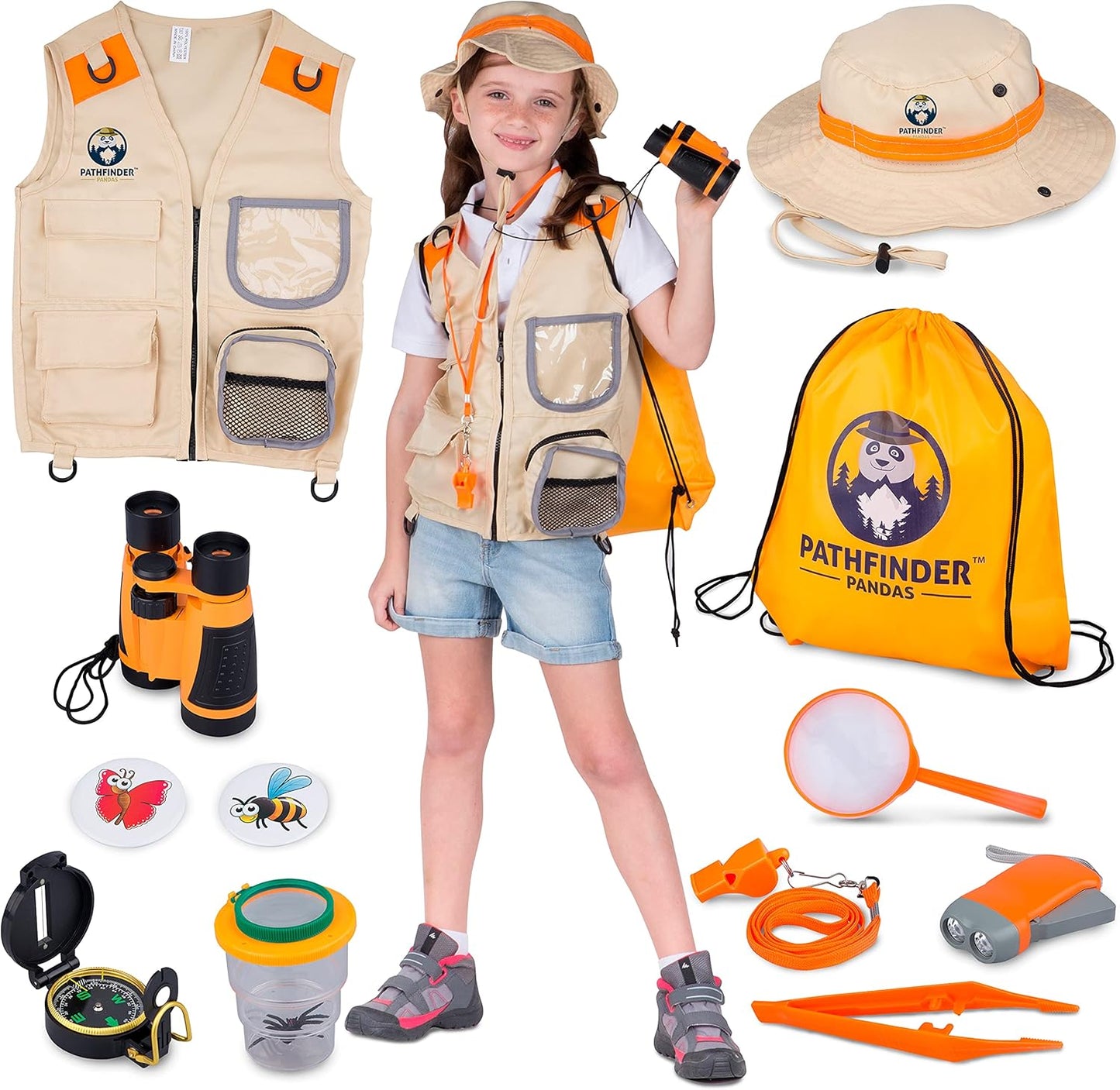 Kids Explorer Kit with Safari Vest & Hat for 3-12 Year Old Boys & Girls - Safari Costume & Dress Up as Zoo Keeper, Paleontologist - Giftable Outdoor Adventure Kit for Kids + Adventure Book