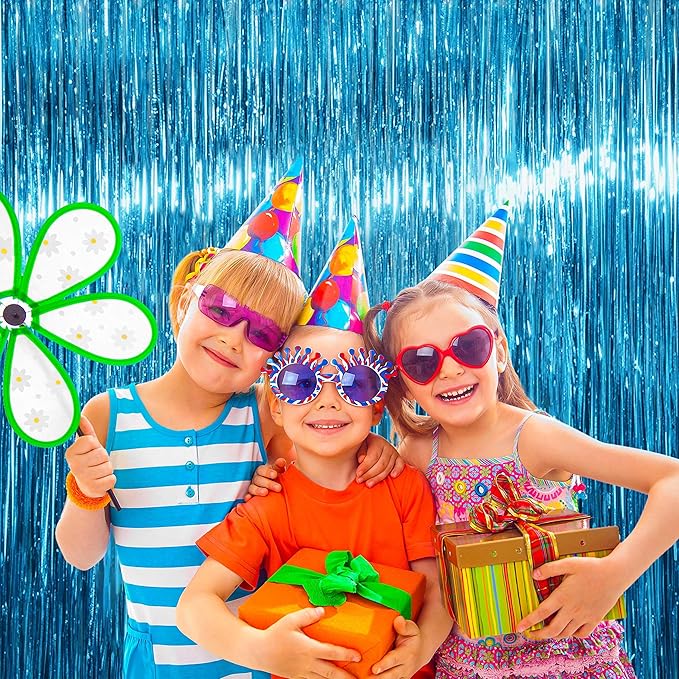 BTSD-home Aquamarine Foil Fringe Curtain, Metallic Photo Booth Backdrop Tinsel Door Curtains for Wedding Birthday Bridal Shower Baby Shower Bachelorette Christmas Party Decorations(4 Pack, 8ft x 3ft)