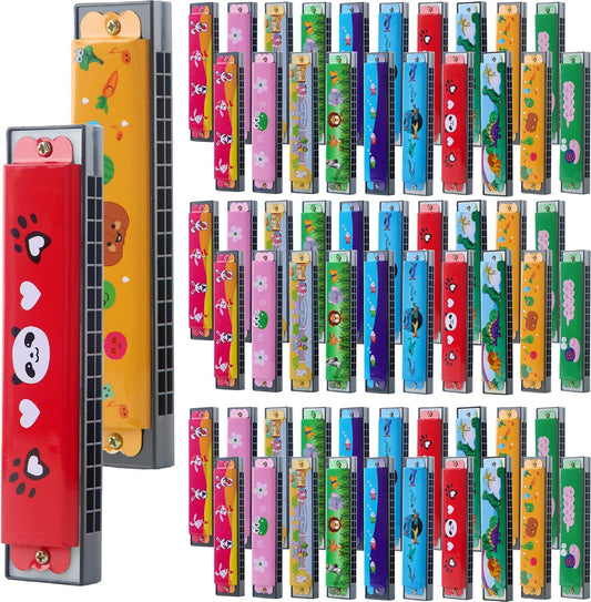 80 Pcs Children's Harmonica Bulk - 16 Hole Plastic Cartoon Harmonica Toy for Kids - Musical Instrument for Birthday Party Favors, Random Color Pattern