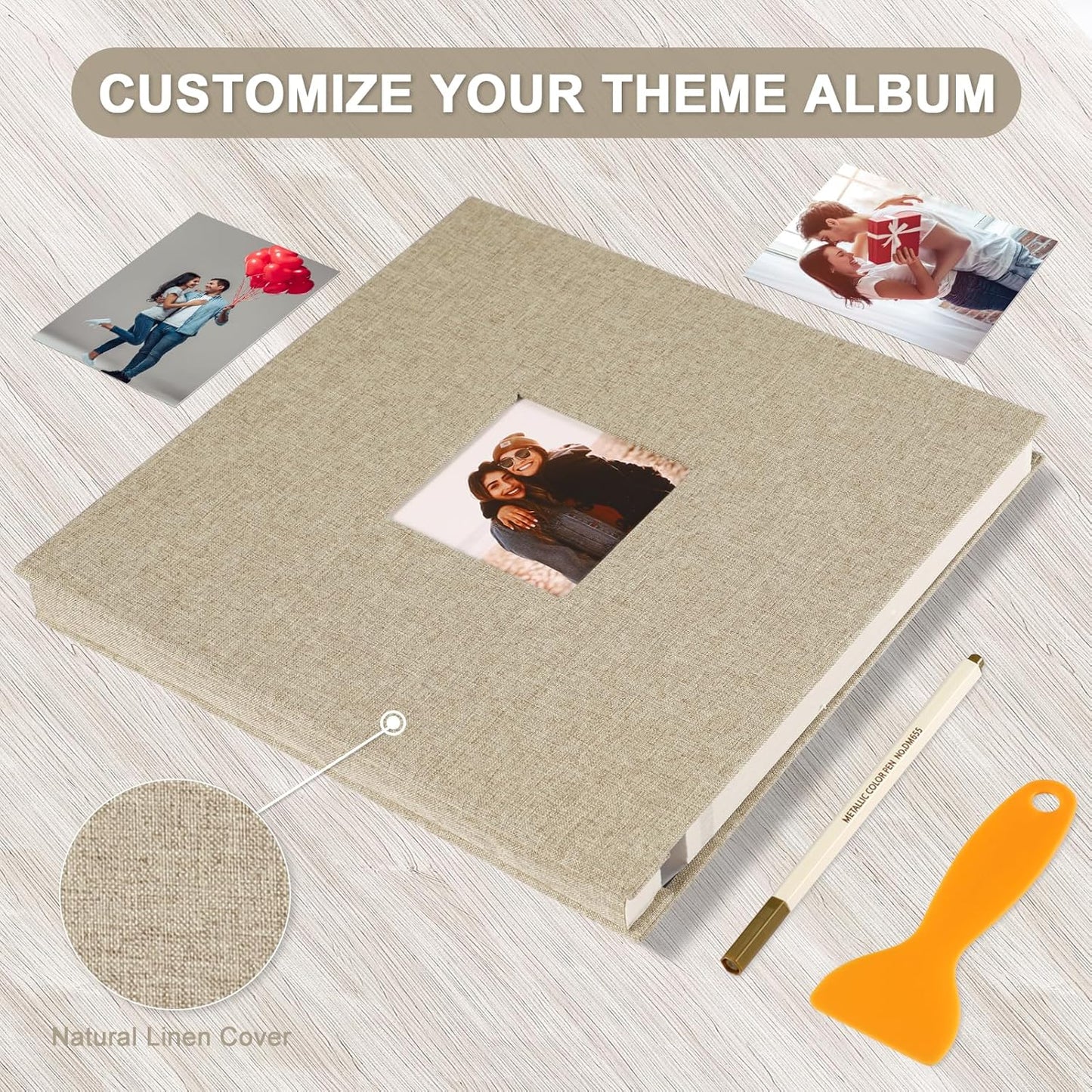 Photo Album Self Adhesive Pages Scrapbook Magnetic Photo Albums for 4x6 5x7 8x10 Pictures Sticky Pages Books for Baby Family Wedding 13.2x12.8 Yellow 60 Pages