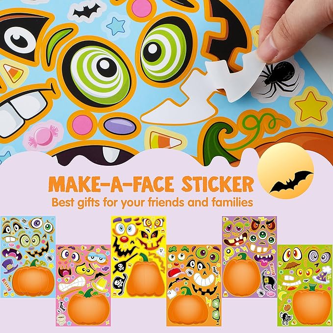 JOYIN 48 Pcs Halloween Pumpkin Stickers for Kids, Halloween Party Favor, Craft Party Supplies, Funny Sticker with Different Pumpkin Design, Classroom Activities Games Goodies Treat Gifts（Age 3+）