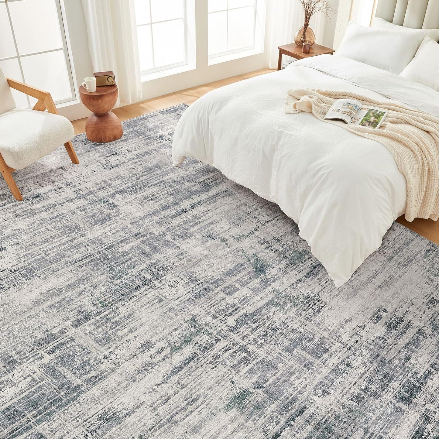 Area Rug for Living Room: 12x15 Washable Neutral Abstract Modern Soft Rugs Non Slip Indoor Floor Stain Resistant Large Carpet for Bedroom Dining Room Office Nursery - Gray