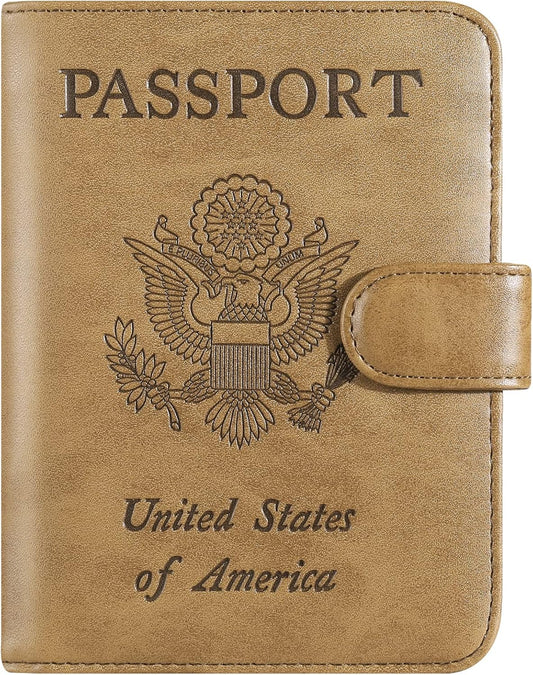 Passport Holder Cover Wallet RFID Blocking Leather Card Case Travel Accessories for Women Men (Brown)