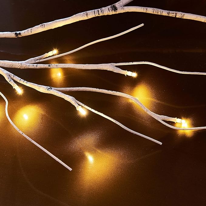 Hairui Birch Garland with Lights 6FT 48 LED Battery Operated, Lighted Twig Vine with Timer for Christmas Home Fireplace Decoration Indoor Outdoor Use