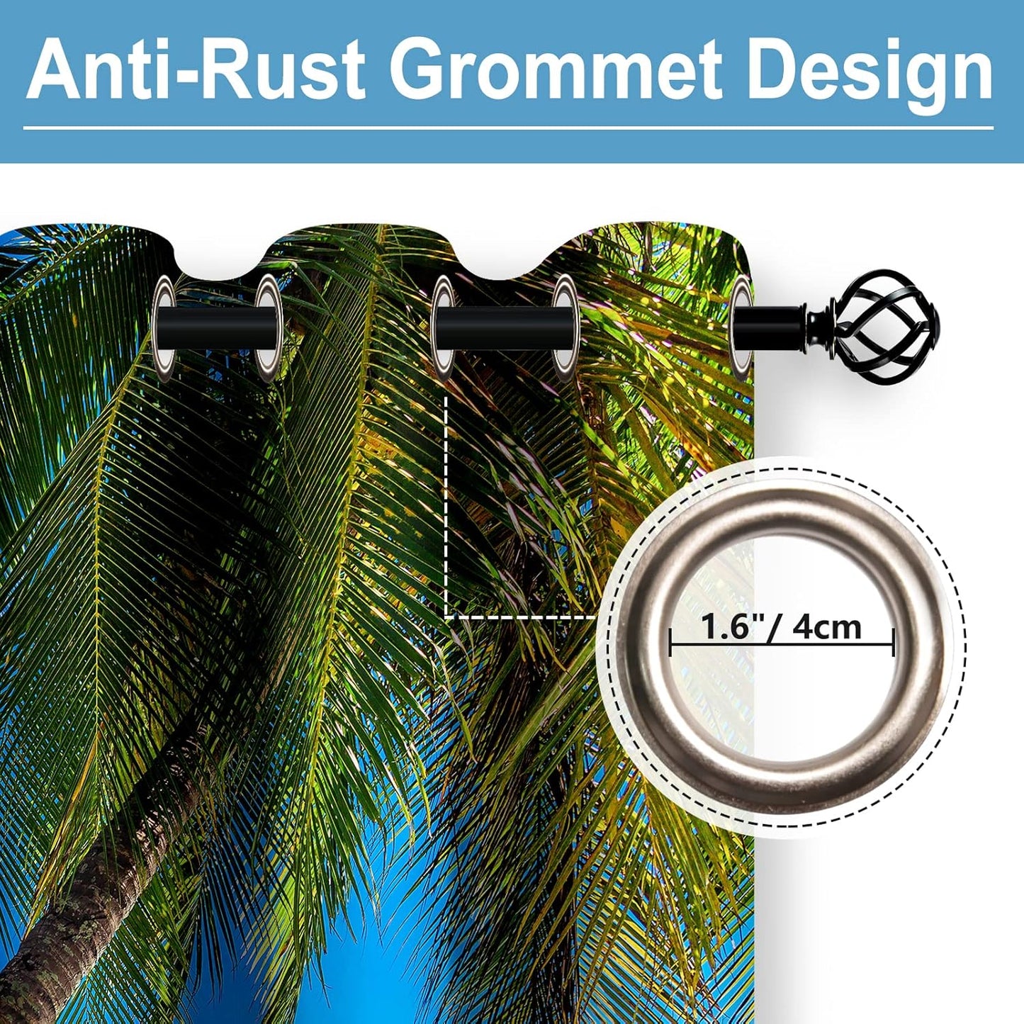 Aimego Palm Trees Blackout Curtains Blue Ocean Tropical Hawaiian Scenery Window Drapes Decor for Bedroom Living Room Grommet Top Room Darkening Curtains 2 Panel Set, 52"X84"