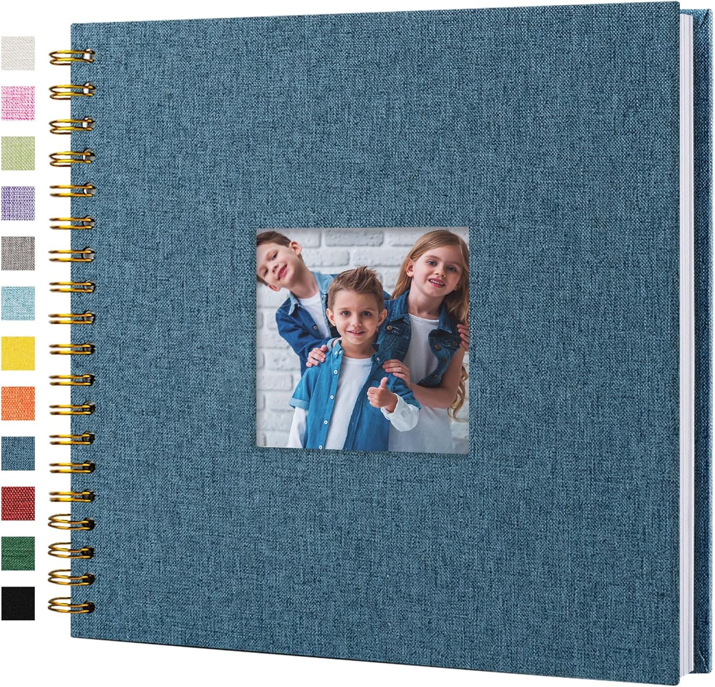 Scrapbook Photo Album Linen Cover, 10 x 10 Inch Hardcover Kraft White Pages Memory Book, for Travel Wedding Guest Book Christmas Baby Shower (20 Sheets/ 40 Pages,Blue)