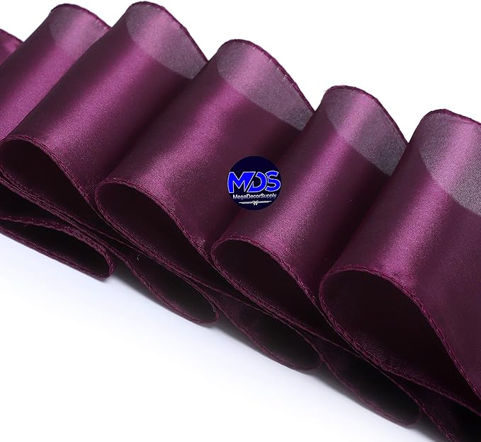MDS Pack of 75 PCS Satin Chair Sashes Charmeuse Sateen Dining Chair Bows Ribbon Ties Back Sash for Wedding Party Birthday Home Hotel Restaurant Banquet Decoration (7 x 108 Inch, Eggplant)