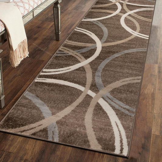 Rugshop Modern Wavy Circles Design Runner Rug 2'7" x 6' Brown
