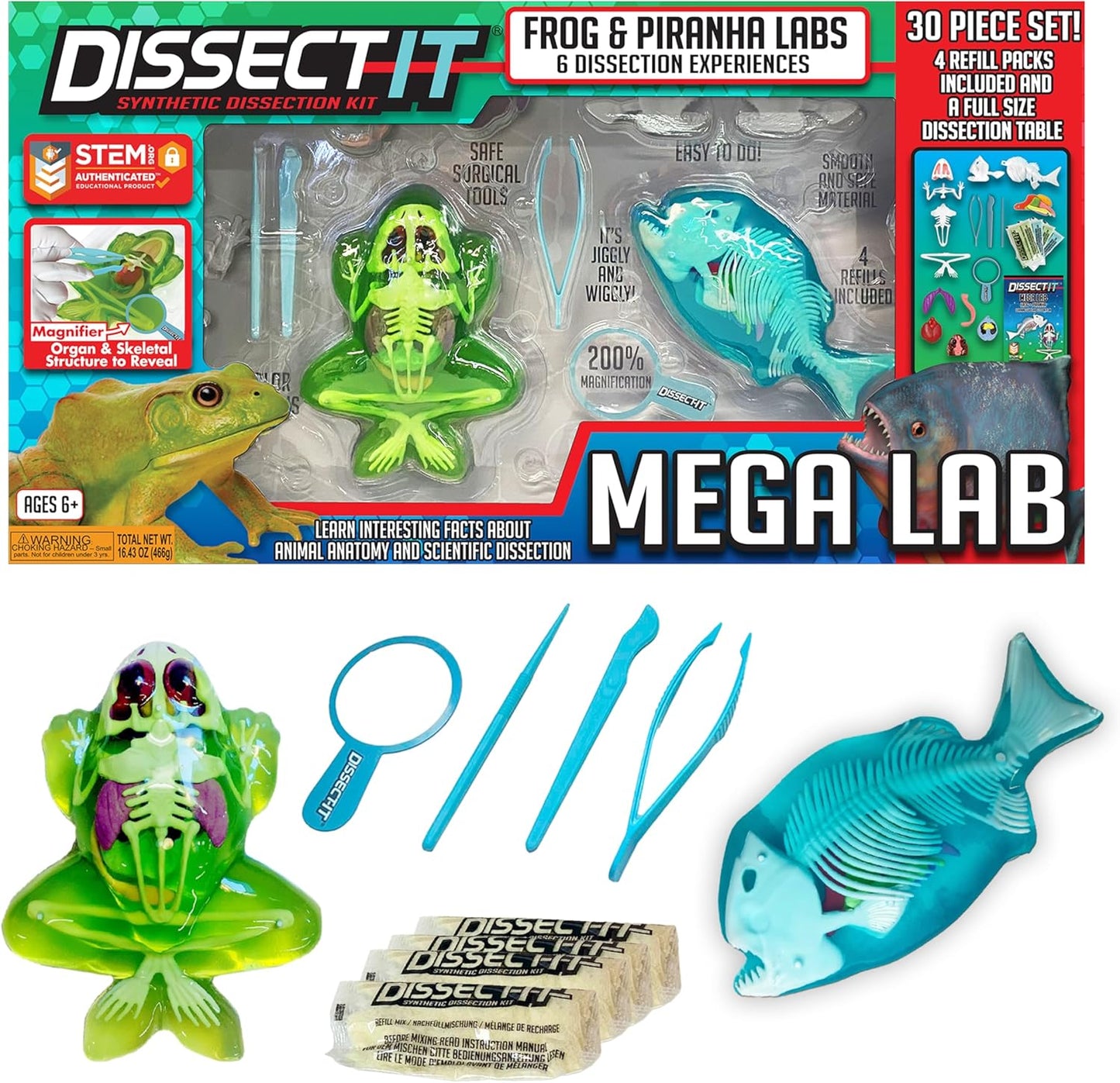Top Secret Toys Mega Lab Dissect It Kit for Kids, Synthetic Frog and Piranha Dissection Kids Science Kit with Tools, STEM Biology Toys for Ages 6+