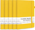 feela 5 Pack Journal Notebook Bulk for School, Hardcover Business Notebooks Classic Ruled Lined Journals with Pen Holder for Work Note Taking, with 5 Black Pens, 120 GSM, 5.1”x8.3”, A5, Yellow