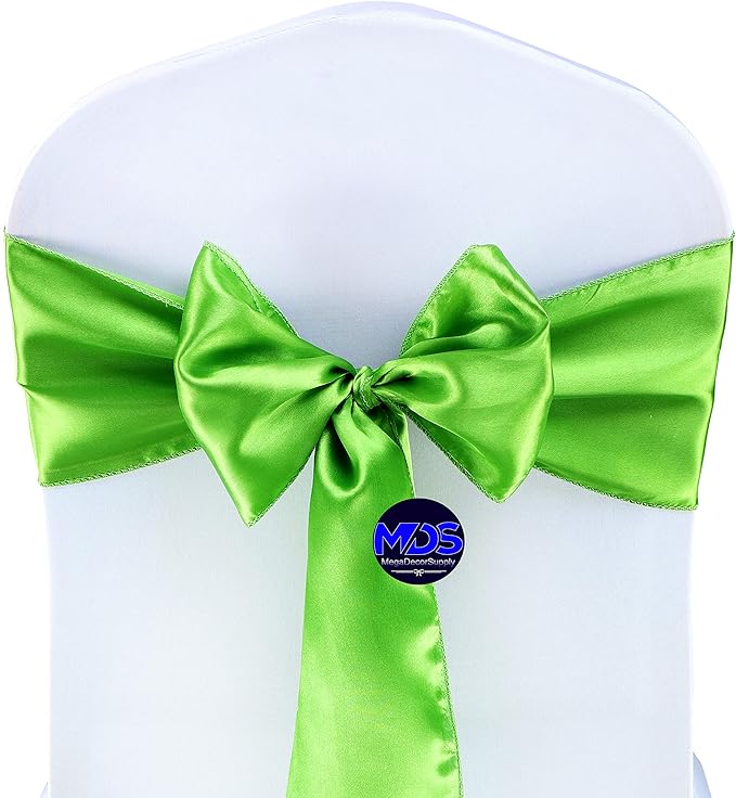 MDS Pack of 75 PCS Satin Chair Sashes Charmeuse Sateen Dining Chair Bows Ribbon Ties Back Sash for Wedding Party Birthday Home Hotel Restaurant Banquet Decoration (7 x 108 Inch, Parrot Green)