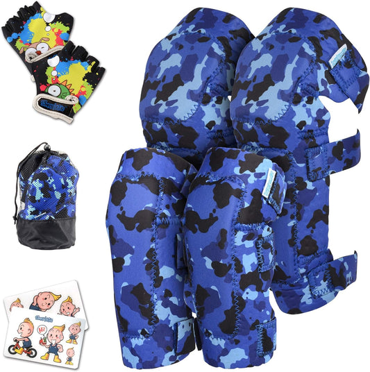 Soft-Style Kids Knee and Elbow Pads with Bike Gloves, Flexible Impact-Resistant Gear for Ages 2-11, Designed for Balance Bikes, Roller-Skating, and Skateboarding