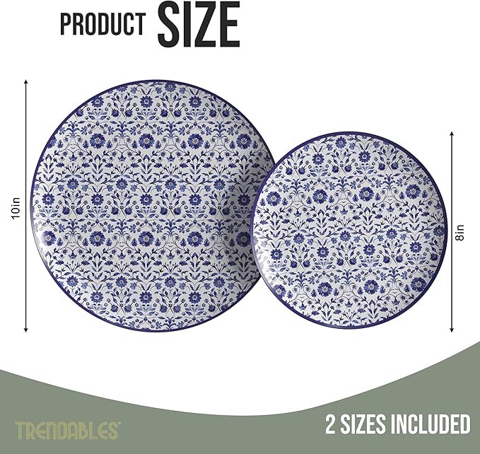 Trendables Heavy Duty Paper Plates Set For 32 Guests - 32 Each Of 8-inch And 10-inch Disposable Plates For Party - Fancy 64 Piece Dinnerware Set For All Occasions | Floral Design, Florentine