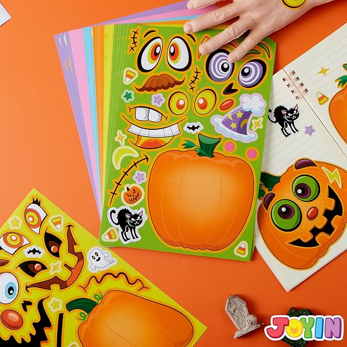 JOYIN 48 Pcs Halloween Pumpkin Stickers for Kids, Halloween Party Favor, Craft Party Supplies, Funny Sticker with Different Pumpkin Design, Classroom Activities Games Goodies Treat Gifts（Age 3+）
