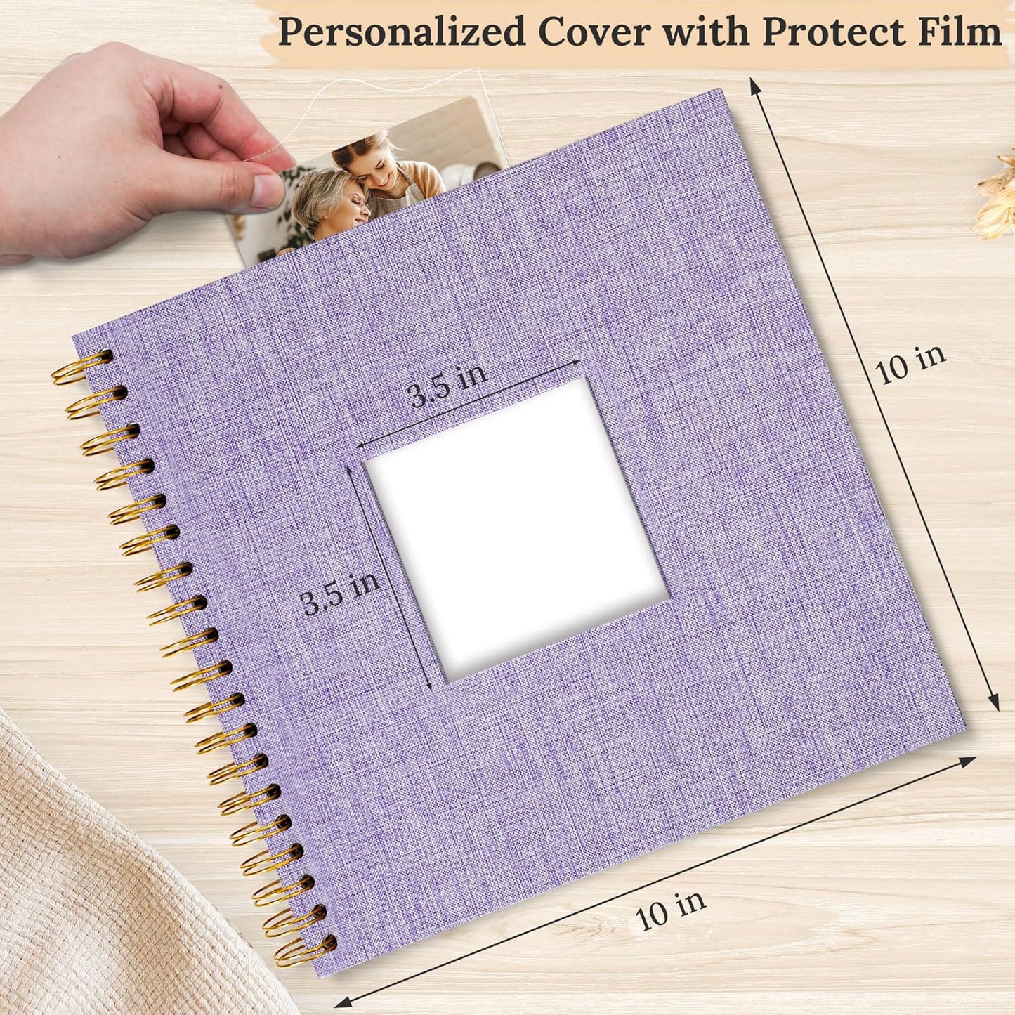 Scrapbook Photo Album Linen Cover, 10 x 10 Inch Hardcover Kraft White Pages Memory Book, for Travel Wedding Guest Book Christmas Baby Shower (20 Sheets/ 40 Pages,Purple)