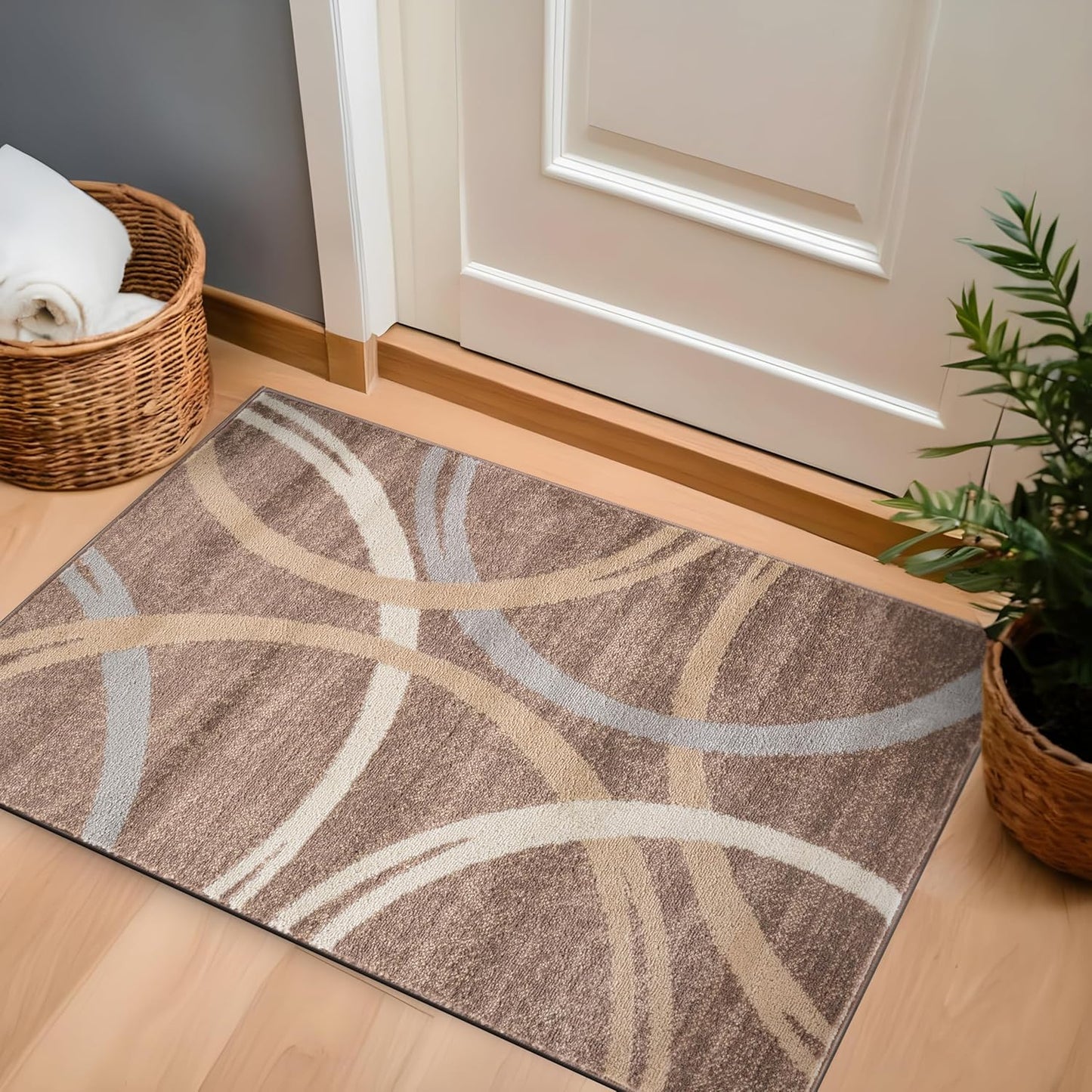 Rugshop Modern Wavy Circles Design Area Rug 2'7" x 4' Brown