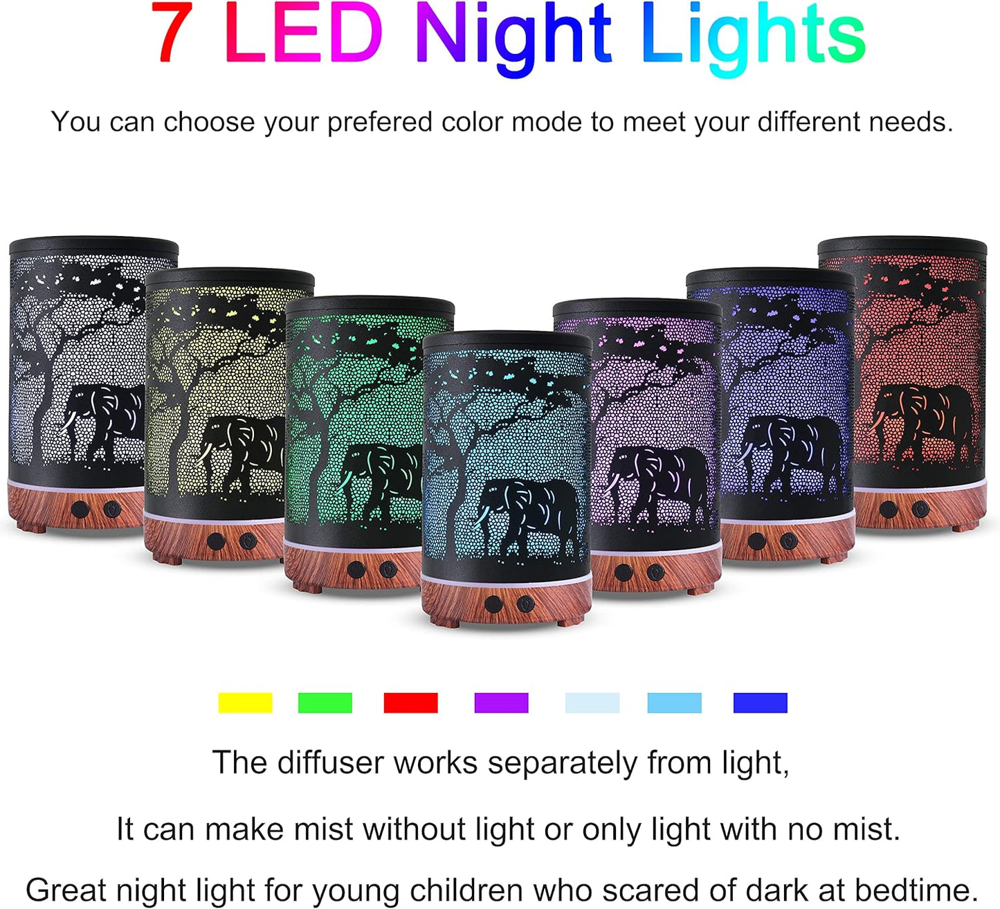 Essential Oils Diffuser,Aromatherapy Diffuser,Birthday Gifts for Women Mom Grandma,Metal Cool Mist Humidifier with 7 Colors Lights Waterless Auto Off Air Diffusers（Elephant）