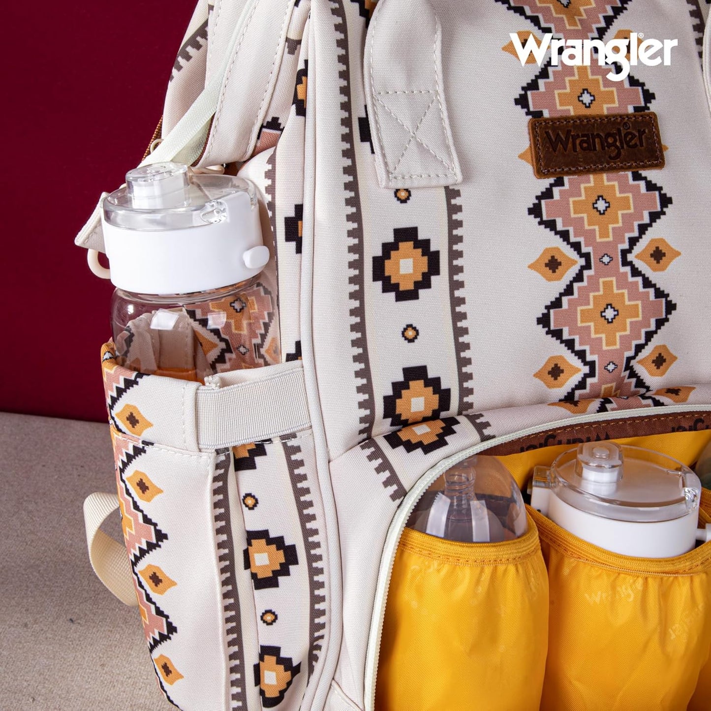 Wrangler Diaper Bag Backpack Aztec Travel Backpack Purses Western Multi-Function Baby Bags for Mom with Waterproof Insulated Pockets