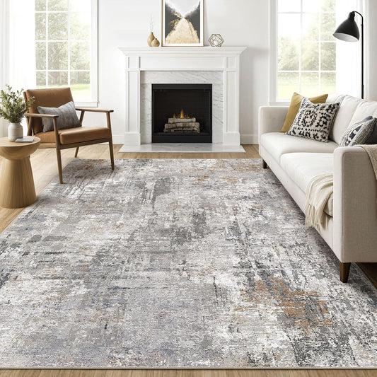 9x12 Area Rug Living Room: Washable Large Abstract Modern Soft Stain Resistant Indoor Floor Rugs Non Slip Accent Carpet for Bedroom Nursery Playroom Office Dining Room Dorm Home House- Gray Rust
