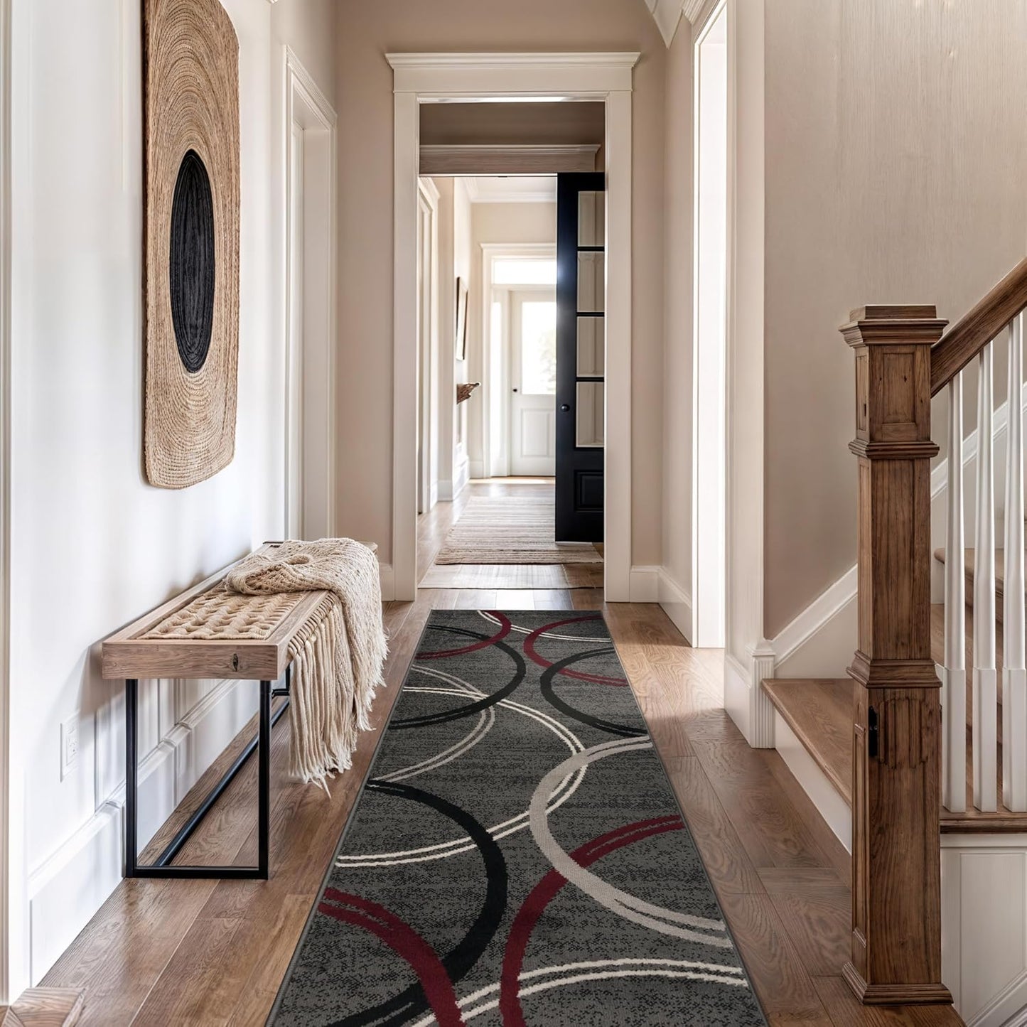 Rugshop Modern Wavy Circles Design Runner Rug 2'7" x 12' Red