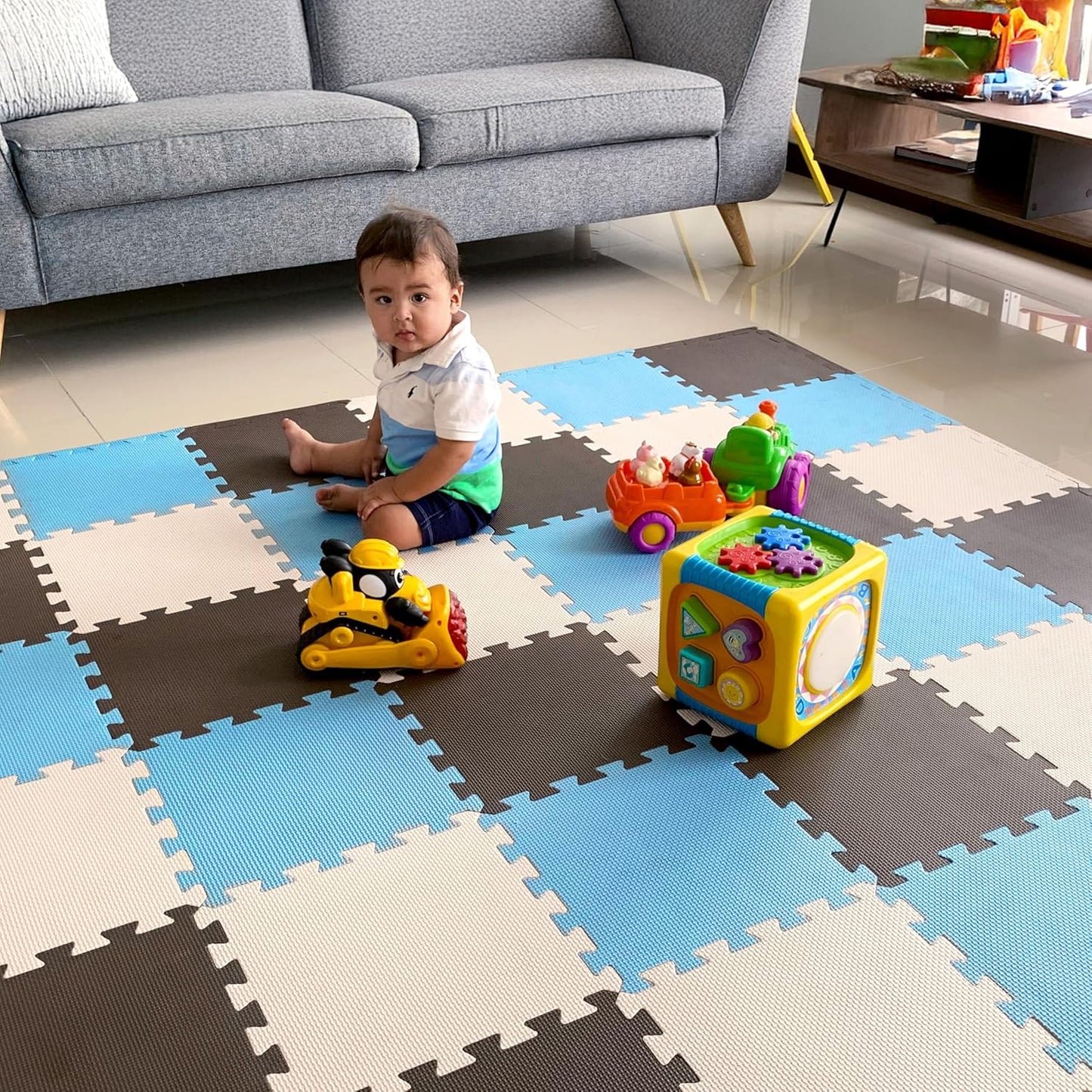 MioTetto Foam Floor Tiles for Kids - Non-Toxic Comfortable Baby Play Mat and Interlocking Foam Tiles, Fits with 74x74 Playpen Mat for Crawling & Development, Soft Play Mat for Babies 6-12 Months