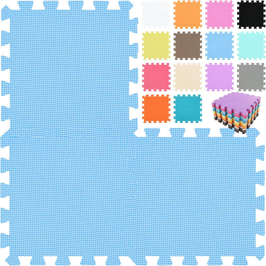 qqpp EVA Rubber 18 Tiles Interlocking Puzzle Foam Floor Mats - Baby Play Mat for Playing | Exercise Mat for Home Workout. Blue. QC-Gb18N