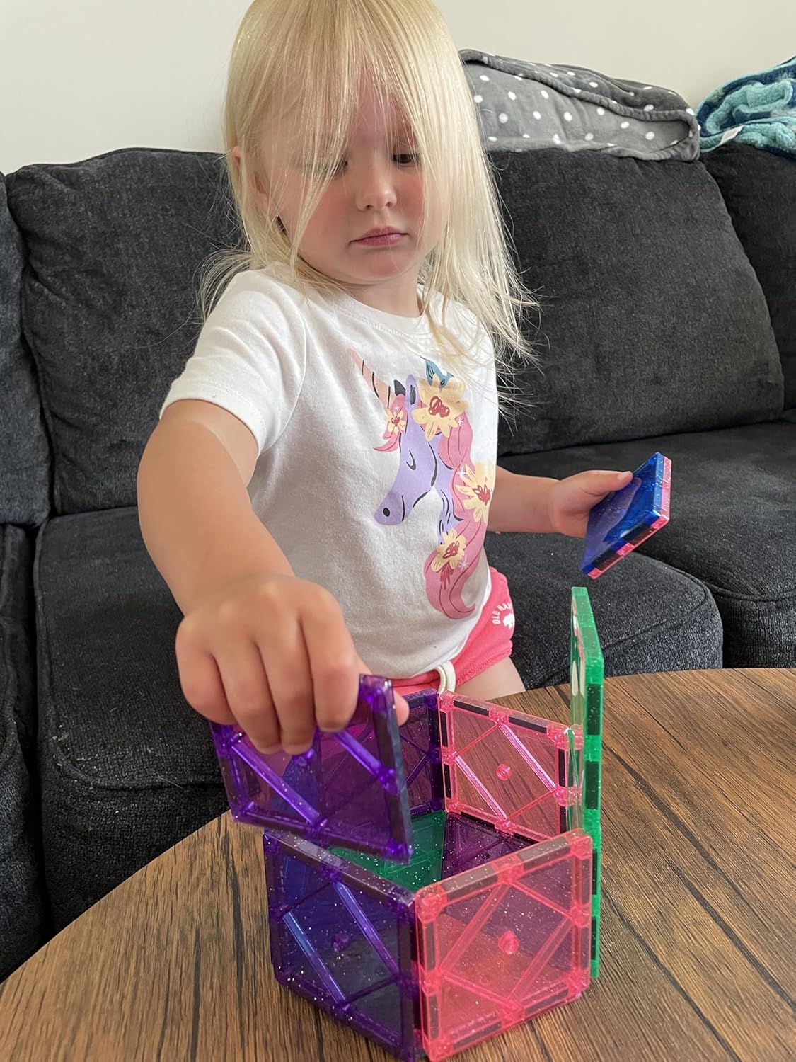 CreateOn Crayola Magnetic Tiles, Building Set for Kids, Magnetic Toys for Kids, Travel Toys, Classroom Sensory Toy Blocks, STEM & Montessori Tools for Boys & Girls Ages 3+, 14-Piece Set (Glitter)