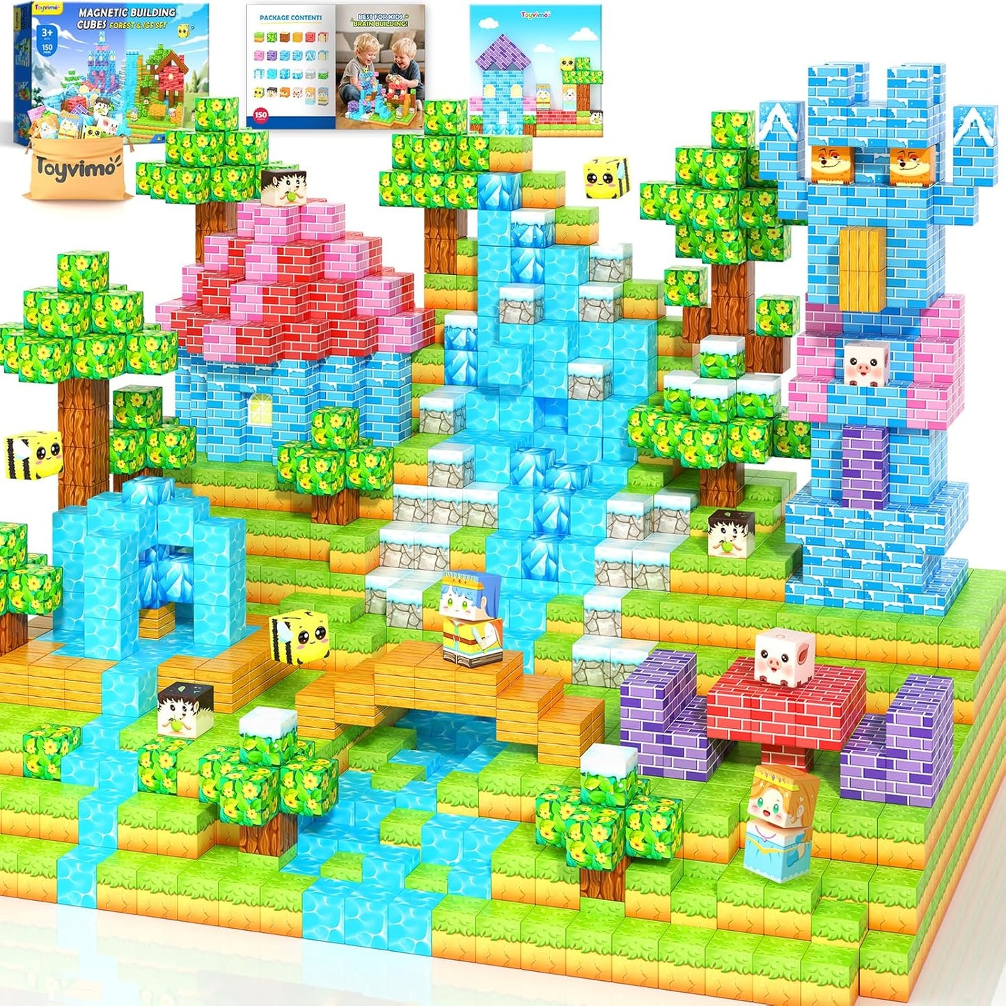 Magnetic Blocks 150PCS Magnet Building Blocks Girls Boys Toys Ages 3-5 6-8 10-12 STEM Building Kids Toys, Build Mine Magnet World Educational Gift for Boys and Girls Ages 3+