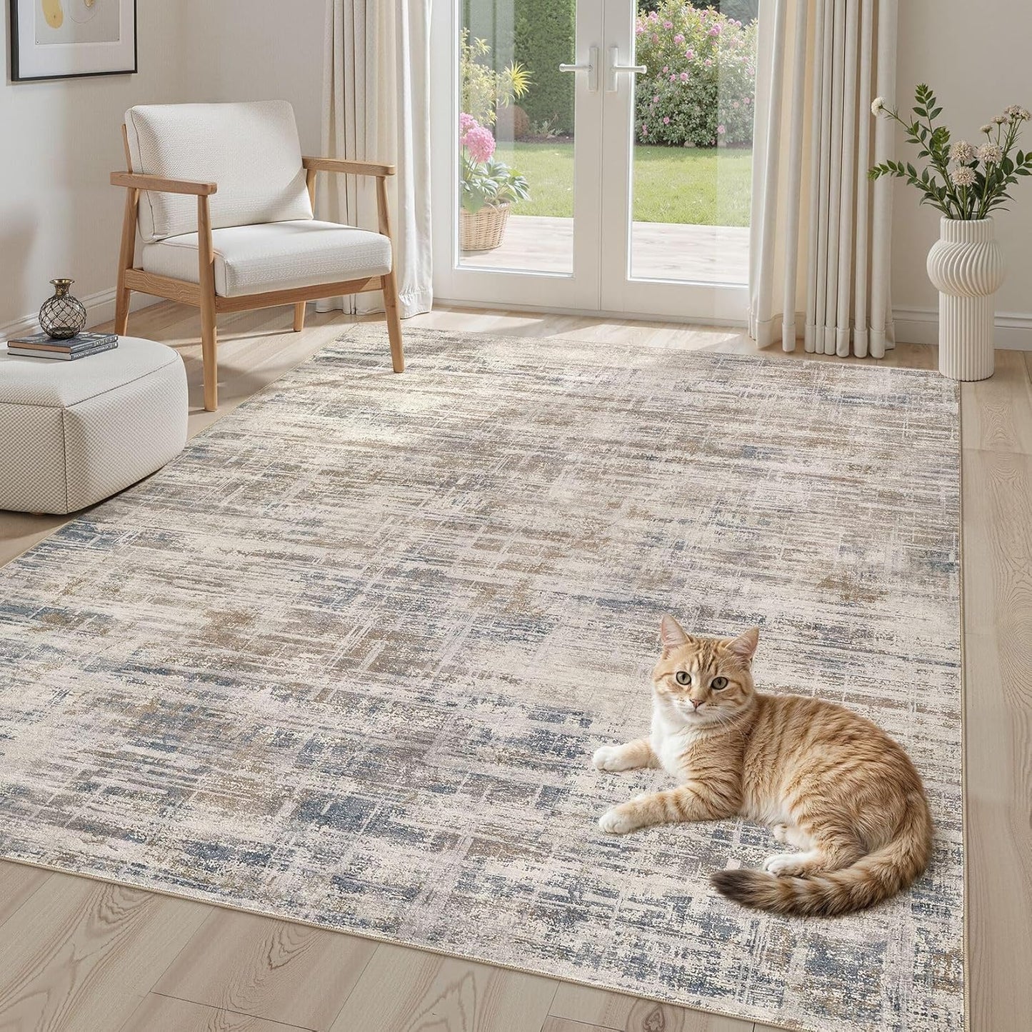 Area Rug for Living Room: 5x7 Washable Neutral Abstract Modern Soft Rugs Non Slip Indoor Floor Stain Resistant Carpet for Bedroom Dining Room Office Nursery - Brown