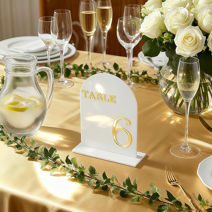 Arch Wedding Table Numbers 1-15 with Stands, 5" X 7" Double Sided Acrylic Wedding Sign Holders, Durable Non-Fading Table Number for Wedding Reception, Events, and Centerpieces