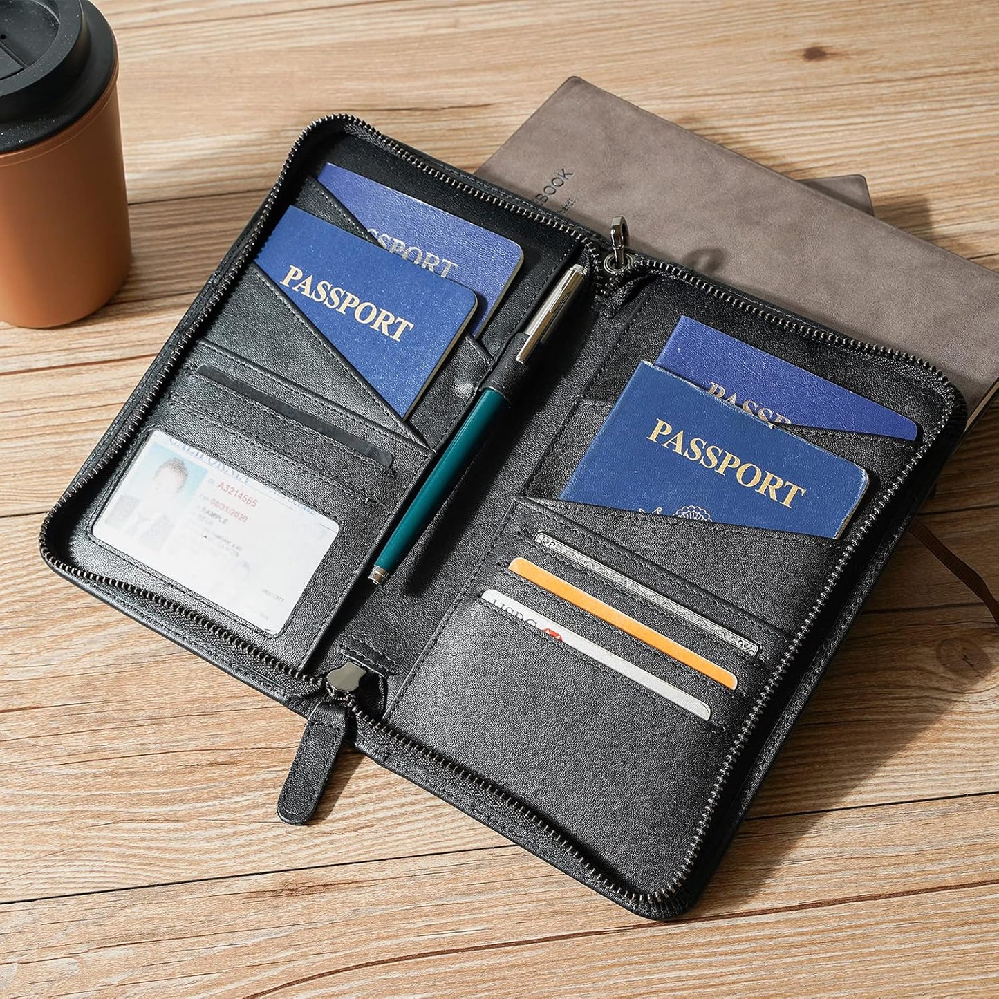 Polare Full Grain Leather Passport Holder Cover Case for Men and Women RFID Blocking Family Travel Wallet Holds 6 Passports