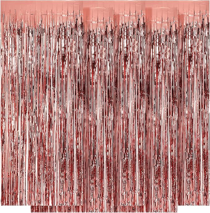 5 Pack Rose Gold Fringe Backdrop 3.2ft x 8.2ft Foil Curtain Tinsel Fringe Curtains for Birthday Party Decoration Wedding Christmas Decoration
