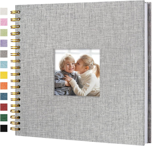 Scrapbook Photo Album Linen Cover, 10 x 10 Inch Hardcover Kraft White Pages Memory Book, for Travel Wedding Guest Book Christmas Baby Shower (20 Sheets/ 40 Pages,Grey)