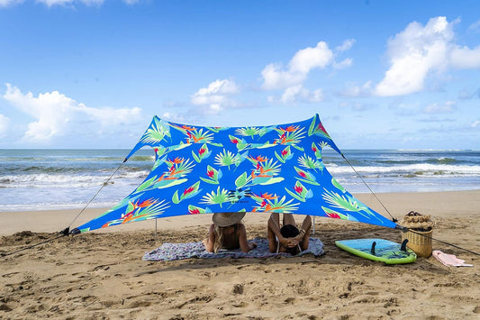 Neso Tents Beach Tent with Sand Anchor, Portable Canopy Sunshade - 7' x 7' - Patented Reinforced Corners (Tropical Floral)