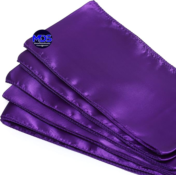MDS Pack of 100 PCS Satin Chair Sashes Charmeuse Sateen Dining Chair Bows Ribbon Ties Back Sash for Wedding Party Birthday Home Hotel Restaurant Banquet Decoration (7 x 108 Inch, Cadbury Purple)