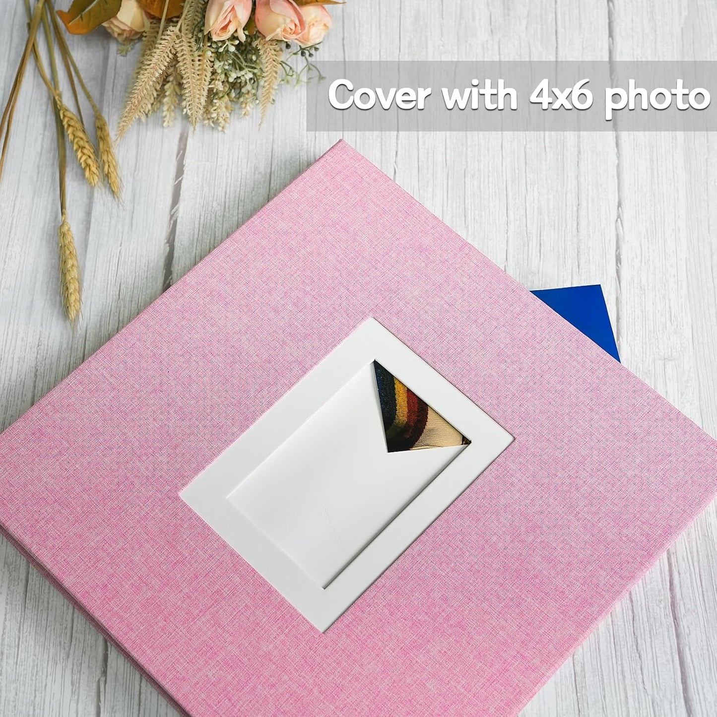 Vienrose Photo Album Self Adhesive for 2x3 4x6 5x7 8x10 Pictures DIY Scrapbook 40 Blank Pages Linen Cover Memory Book for Wedding, Baby Growth, Travel, Pink