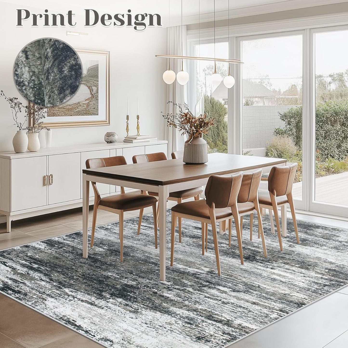 Washable Rug 6x9 Area Rugs for Living Room: Neutral Soft Rug Abstract Non Slip Low Pile Modern Carpet for Bedroom Kitchen Nursery Office Dining Room Indoor (Black, 6'x9')