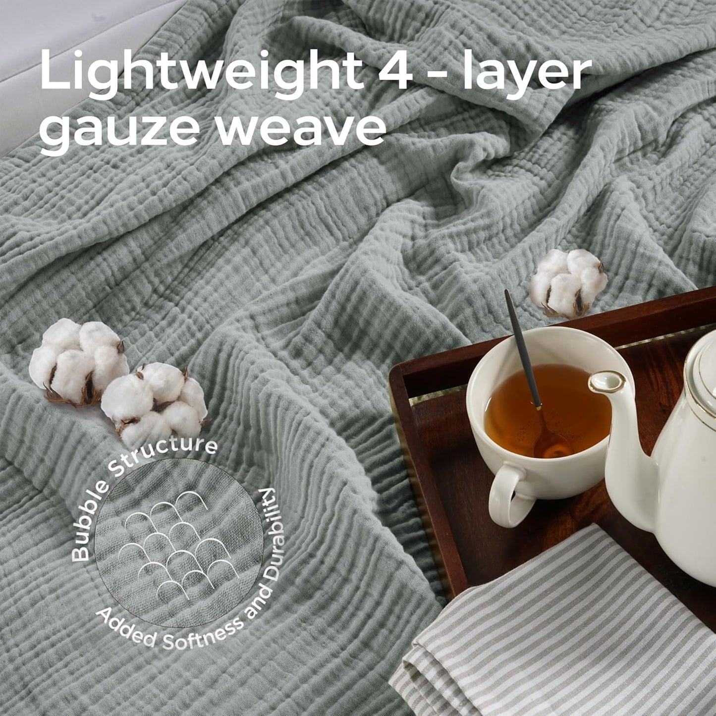 Threadmill Summer Muslin Blanket Queen | 4 Layer 100% Cotton Gauze | Soft, Breathable, and Cozy for All Seasons | Lightweight Blanket Fits Full Size Bed | Scottish Grey