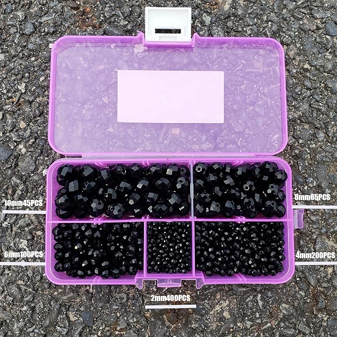 2-10mm Briolette Rondelle 810pcs Black Crystal Glass Beads Faceted Shape Crystal Spacer Beads for Bracelet Necklace Decorative Hand Jewelry Making (2/4/6/8/10mm Black)