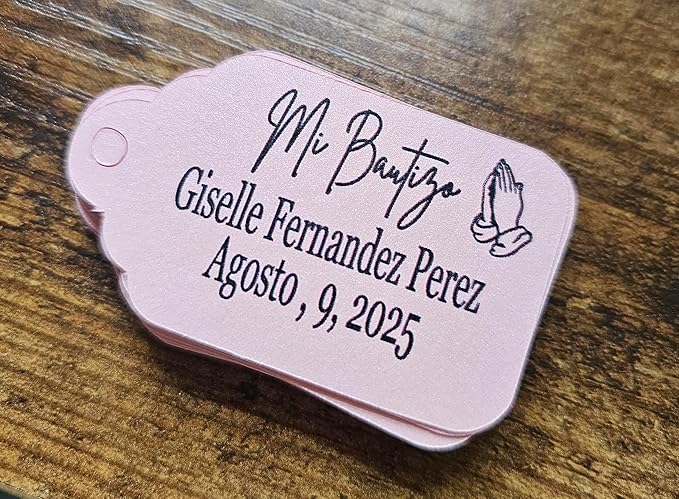 Mi Bautizo Baptism Christening Personalized Thank You Tags 20 pcs - More Colors Available (pink shimmer)