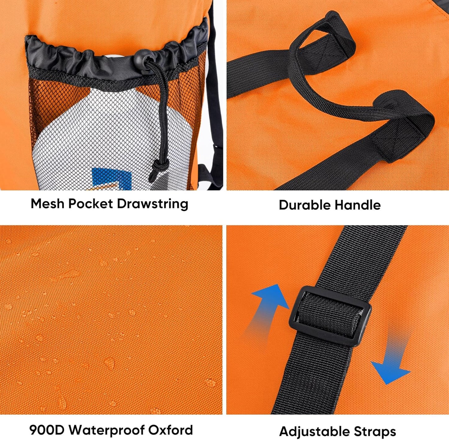 BALEINE 150L Laundry Bag Backpack, 900D Oxford Fabric Large Travel Laundry Bags with Shoulder Straps and 2 Mesh Pockets for College Dorm, Apartment, Laundromat (Orange, 150L)