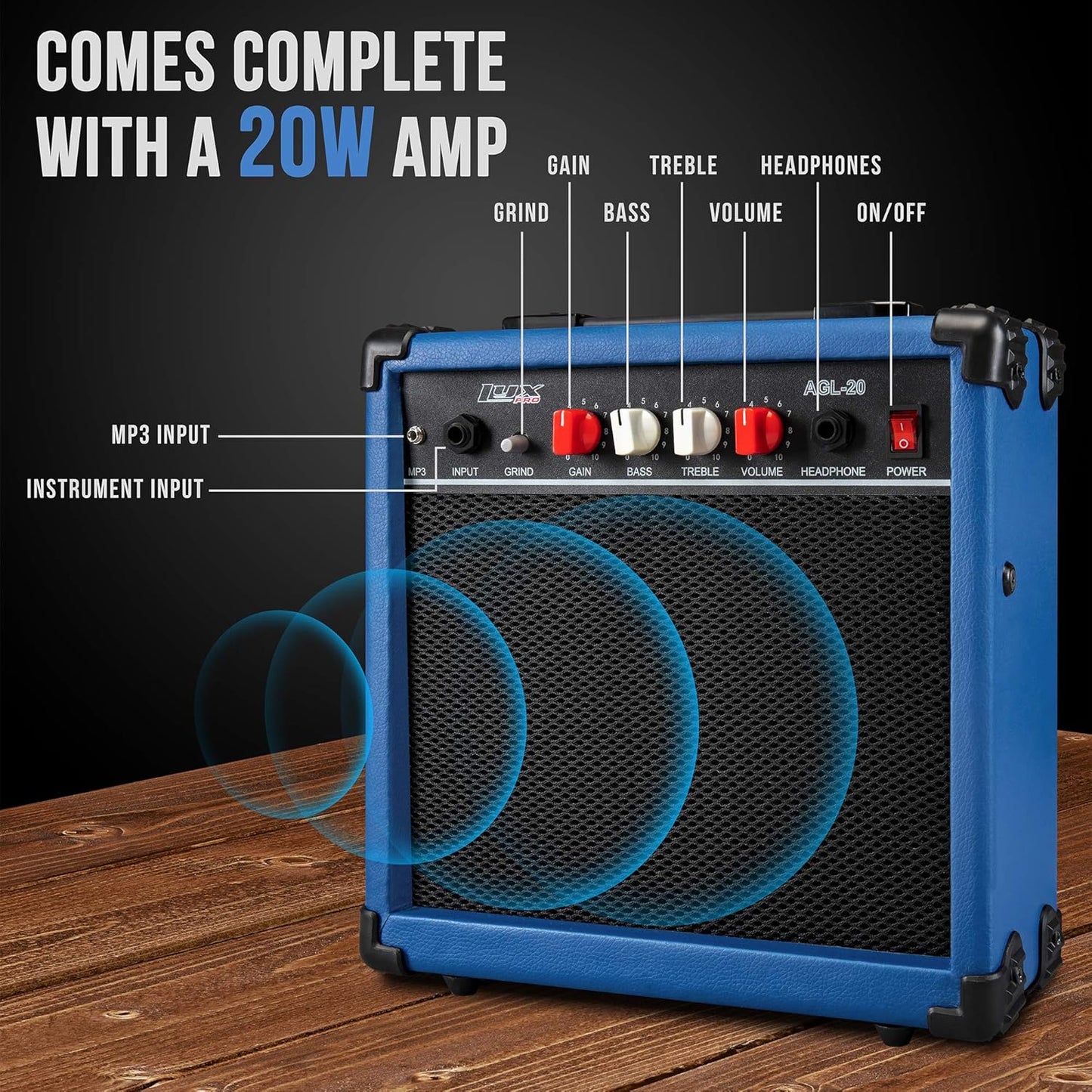 LyxPro 30 Inch Electric Guitar and Starter Kit for Kids with 3/4 Size Beginner’s Guitar, Amp, Six Strings, Two Picks, Shoulder Strap, Digital Clip On Tuner, Guitar Cable and Soft Case Gig Bag - Blue