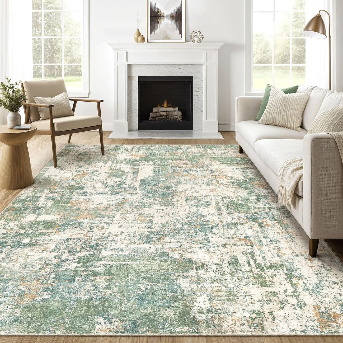 10x12 Area Rugs Living Room: Washable Large Abstract Soft Green Rug Stain Resistant Indoor Floor Non-Slip Accent Carpet for Men Modern Home Enthusiasts Aged 25-45 - Bedroom Office Playroom